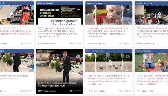 Exemple d'affichage des actualités issues de réseaux sociaux