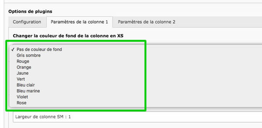 Configuration de la couleur de fond de la colonne au seuil XS