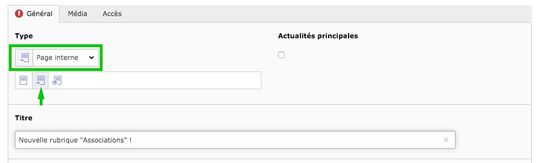 Choix du type de détail "Page interne" pour une actualité