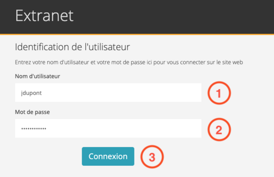 Formulaire de connexion à l'extranet