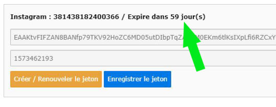 Renouvellement d'un jeton Instagram - Etape 4