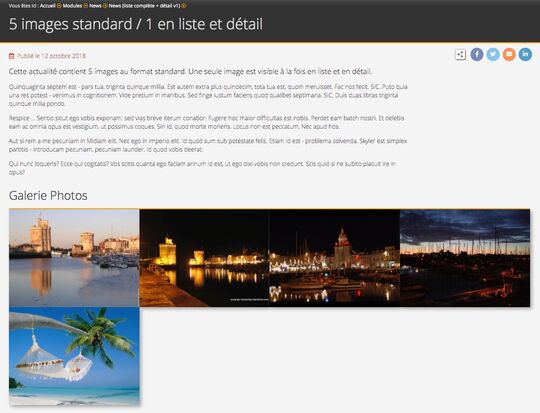 Exemple d'actualité avec 5 images en vue Détail