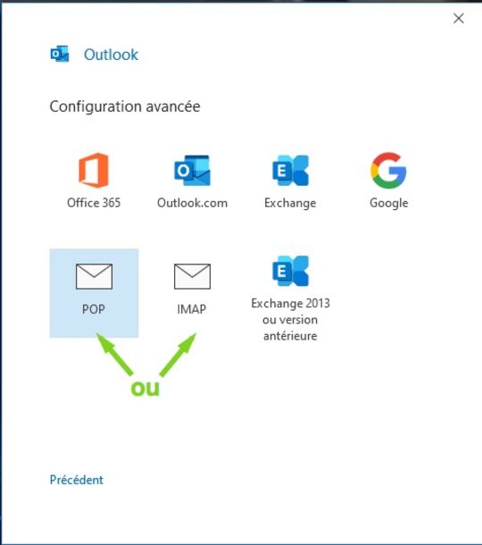 Outlook 365 - Choix du type de nouveau compte