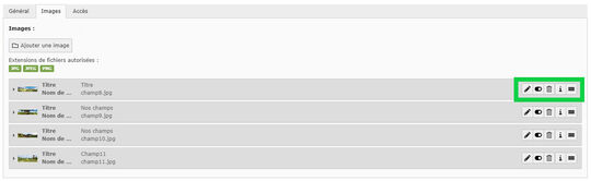 Boutons d'action sur les images