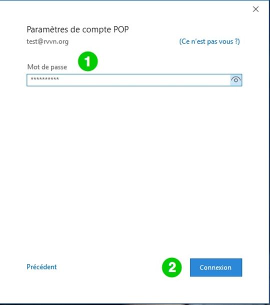 Outlook 365 - Mot de passe du nouveau compte POP