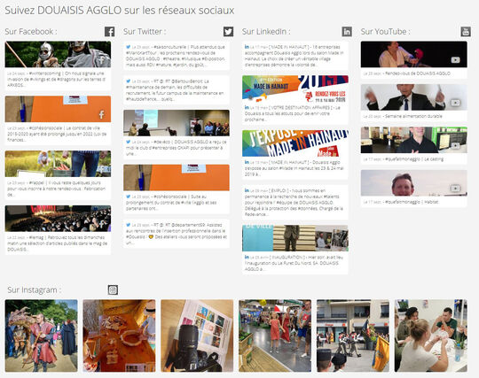 Grille d'affichage des actualités provenant des réseaux sociaux de DOUAISIS AGGLO